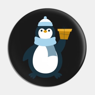 Penguin character with gift Pin