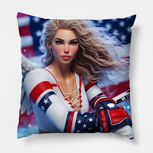 American Woman Ice Hockey Player #17 Pillow