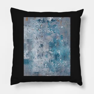 Peeling paint in blue, white and rust. Textured, rugged, weathered Pillow