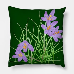 Crocus Flowers on Dark Green Pillow