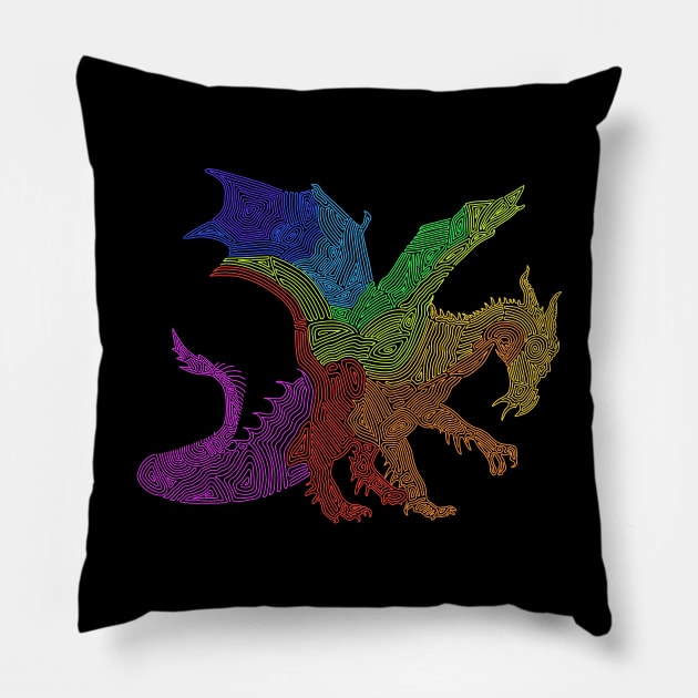 Swirly Rainbow Dragon Pillow by Slightly Unhinged