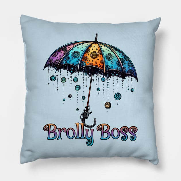 Brolly Boss Colorful Umbrella design Pillow by Luxinda