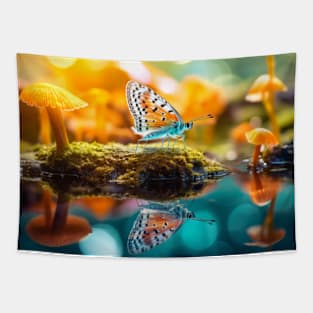 Butterfly Mushroom Nature Serene Calm Tapestry