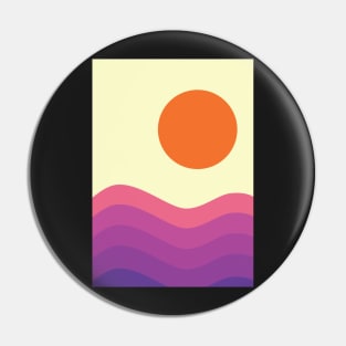 Minimalist Monochramatic Abstract Sunset and Purple Sea Waves Graphic Art Pin