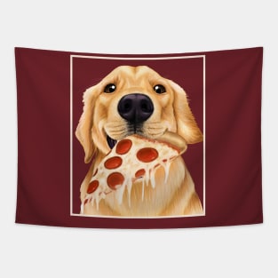 Golden Retriever eating pizza - dog with a slice of pizza Tapestry