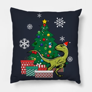 Velociraptor Around The Christmas Tree Pillow