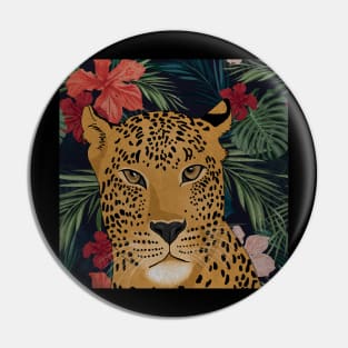 Beautiful Leopard in Tropical Floral Setting T-Shirt Pin