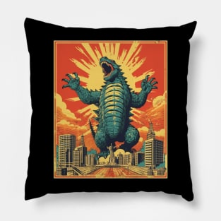 Retro Vintage Godzilla Propaganda Poster Pillow