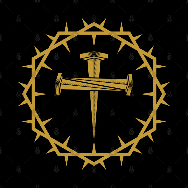 The cross of Jesus and the nails of the crucifix are framed with a crown of thorns. by Reformer