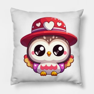 Copy of Cute Kawaii Valentine's Owl with a Hearts Hat Pillow