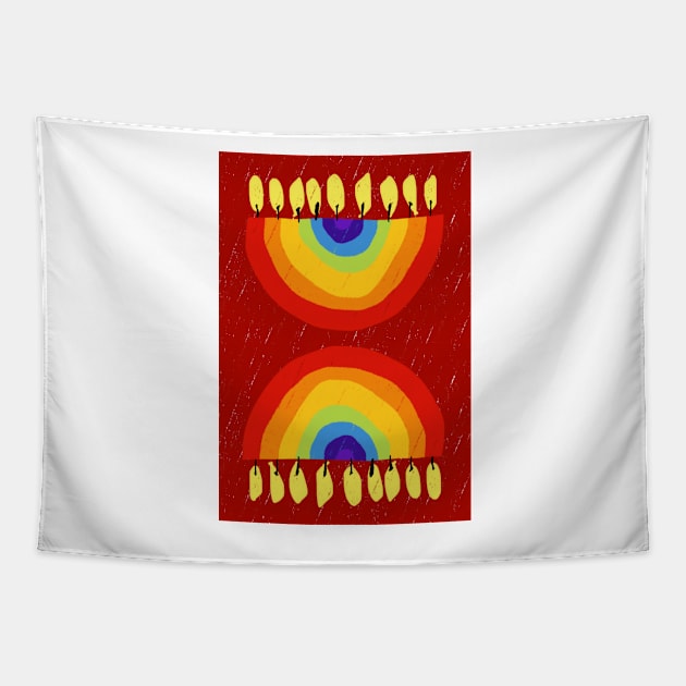 Rainbow Chanukiah Red Print Tapestry by TillaCrowne