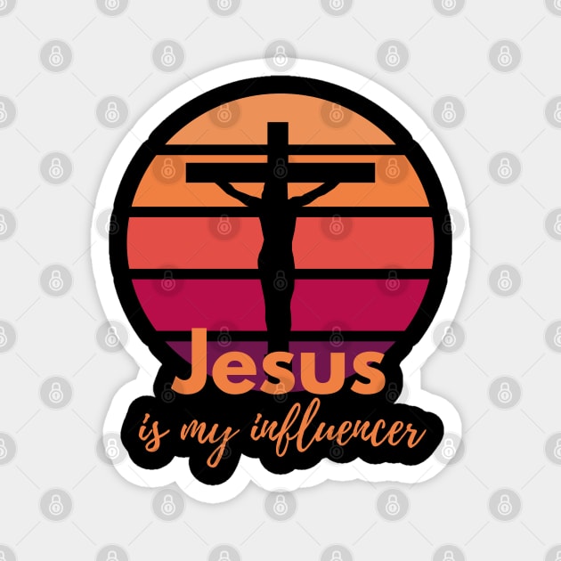 Jesus is my influencer. Retro Sunset with Silhouette Cross Magnet by Brasilia Catholic