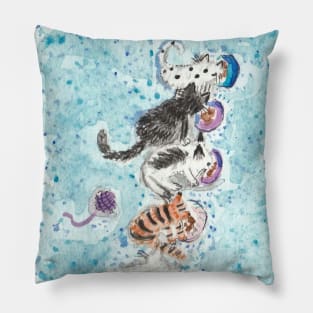 Dinner Time  kittens cat  watercolor painting Pillow