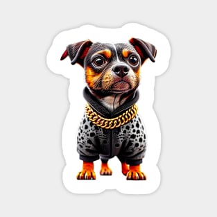 Leopard Chic: Dachshund in Trendy Coat and Bold Necklace Tee Magnet