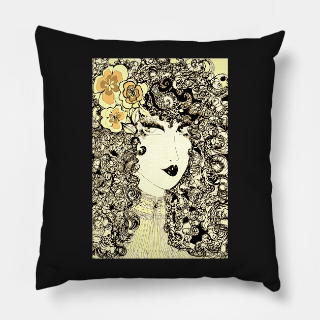 70S DECO POSTER DOLLY GIRL CURLY HAIR , ART POSTER Pillow by jacquline8689