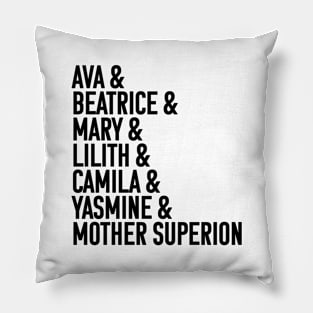 Character names (v3 black text) - Warrior Nun Pillow