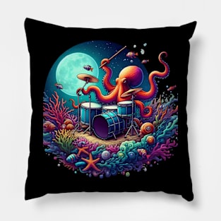 Octopus playing drums Percussive Sea Symphony Pillow