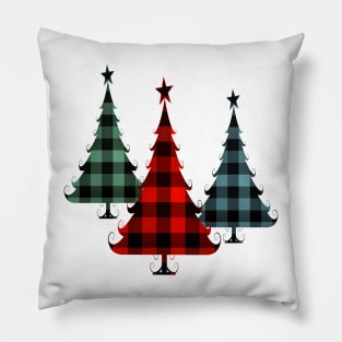 Christmas Tree Traditional Plaid Pattern Red Blue Green Pillow