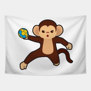 Monkey as Handball player with Handball Tapestry