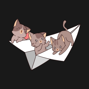 Cute Kitty Cats Flying Paper Airplane T-Shirt