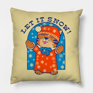 Let it Snow Winter Christmas Cat Pillow