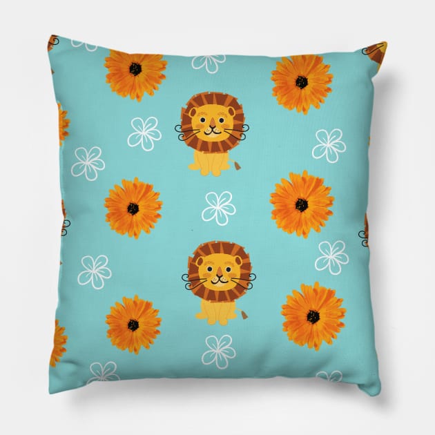 Lion and sunflower Face Mask, Lion Face Mask, Flower Face mask, Sunflower Face Mask. Pillow by DakhaShop