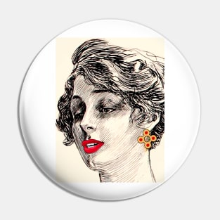 woman with golden earring and red lips Pin