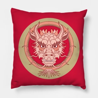 chinese dragon face red and green Pillow