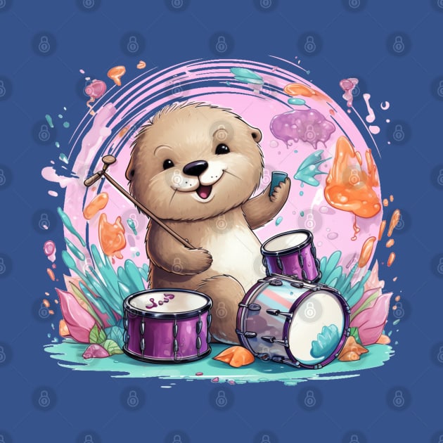 Cute Sea Otter playing drums by MilkyBerry