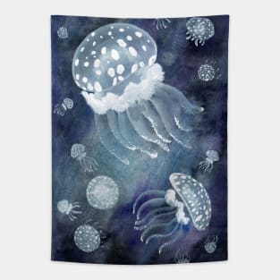 White Watercolor Jellyfish Tapestry