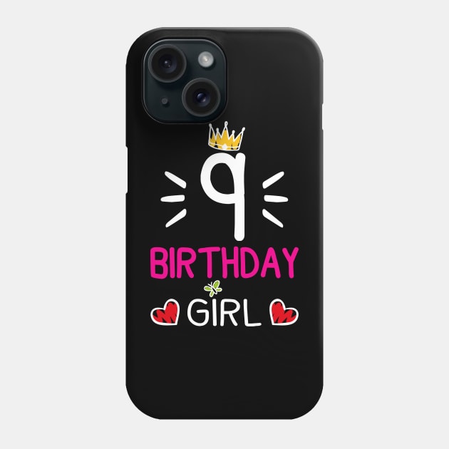 Kids 9th Birthday Girl Crown Princess Phone Case by printedartings