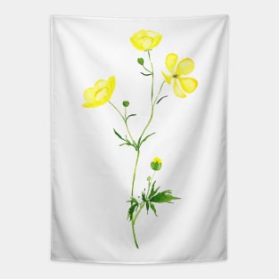 yellow buttercup flower watercolor Tapestry