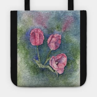 Three Pink Tulips Watercolor Batik Tote