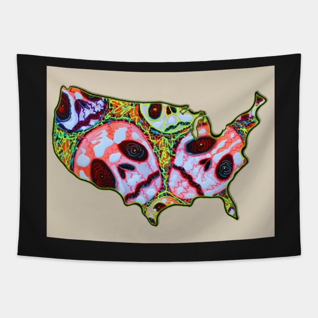 Skull Map USA Tapestry by barbosaart