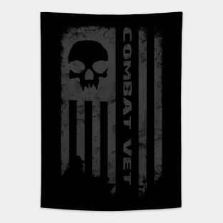 Skull Combat Veteran Flag Subdued Tapestry