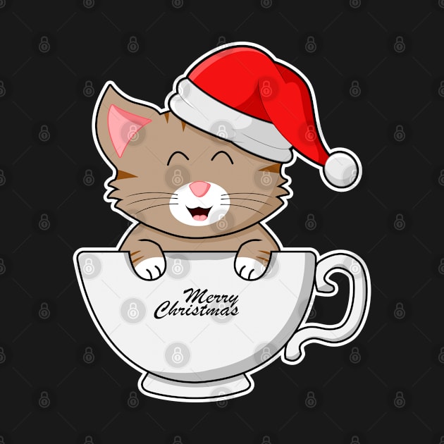Christmas Cat Smiling With Santa Hat in A Cup by auviba-design