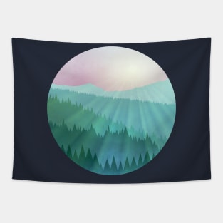 Mountain landscape with mist Tapestry