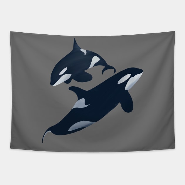 Orca Pair Tapestry by thecompassrose