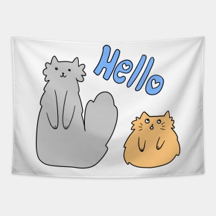 Hello Gray and Orange Cat Tapestry