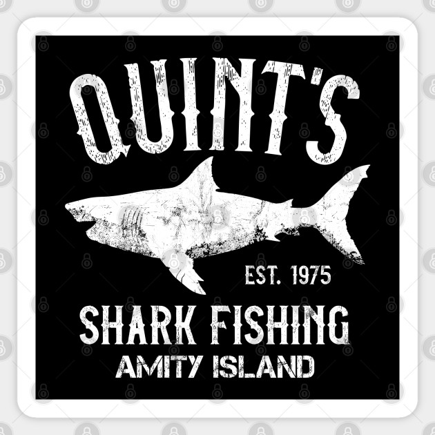 Quint S Shark Fishing Amity Island 1975 Vintage T Shirt Quints Shark Fishing Autocollant Teepublic Fr
