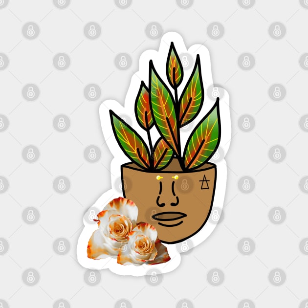 Tropical House Plant - White & Orange Rose Magnet by Tenpmcreations