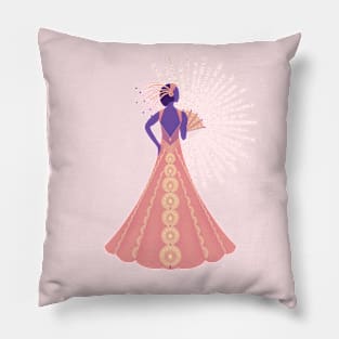 Art Deco sunset peacock dress Pillow