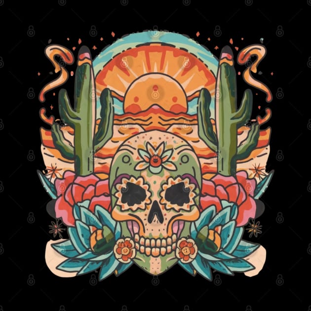 Traditional Skull in Desert Tattoo by Goku Creations