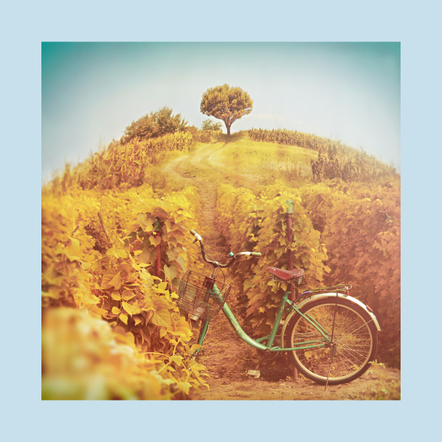 Discover Surreal Digital Art Collage with Bycicle in a Vineyard - Surreal Digital Art With Bycicle - T-Shirt