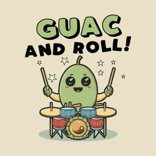 Guac and Roll; Kawaii Avocado Drummer T-Shirt