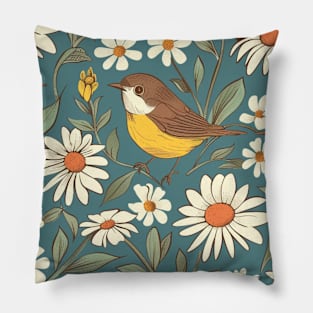 Cute Daisy and Bird Pattern Pillow