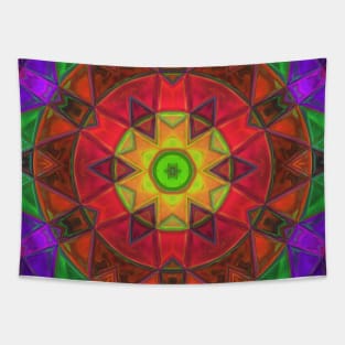 Mosaic Kaleidoscope Flower Red Green and Purple Tapestry