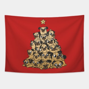 Cute Christmas Tree of Pugs Tapestry