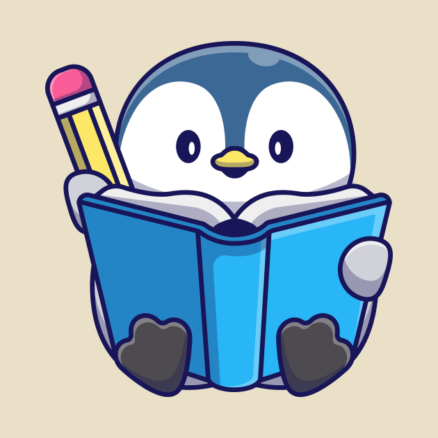Cute Penguin Writing With Book And Pencil Cartoon by Catalyst Labs