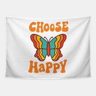 Retro butterfly and text: Choose happy Tapestry